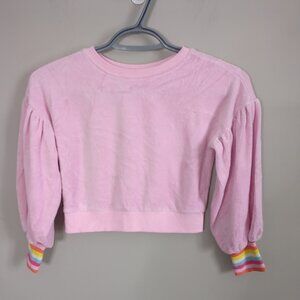 Janie and Jack Rainbow Cuff Velour Sweatshirt Roseate Spoonbill Pink ‎ Size 7